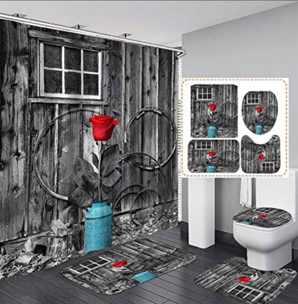 New Lovely Red Rose 4 PCS Whole Bathroom Set
